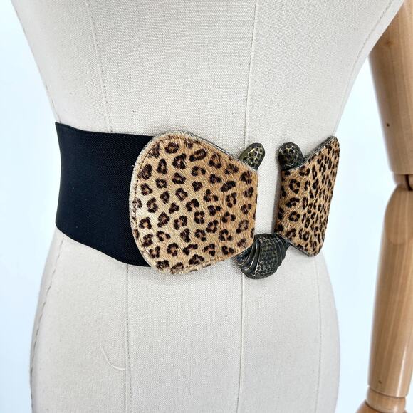 nan lewis Accessories - Vintage 80s Nan Lewis Leopard Pony Hair Genuine Leather Wide Belt